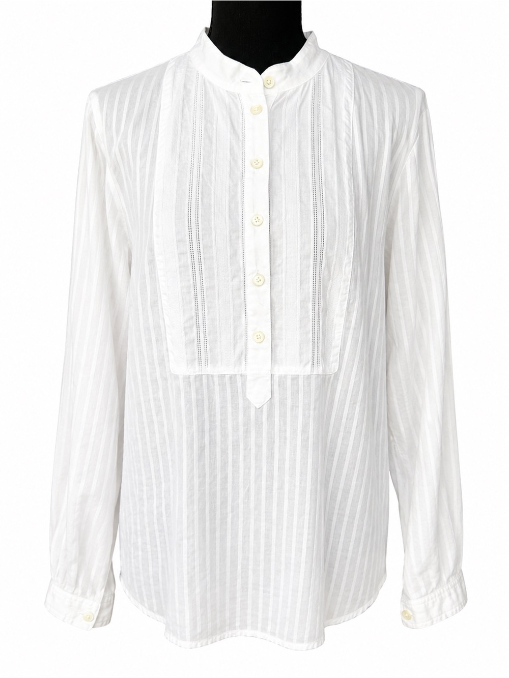 J.Crew White Cotton Tuxedo Bib Shirt Blouse Size Large